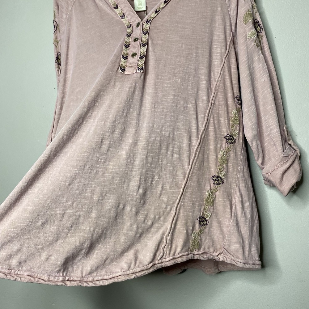Cynthia Rowley Mauve Embroidered Floral Blouse‎ Women Sz 1X V Neck Peasant Top - Picture 6 of 16